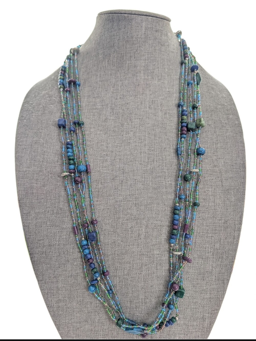 Bohemian Style Multi Strand Layered Seed Bead Faux Stone Art To Wear Necklace